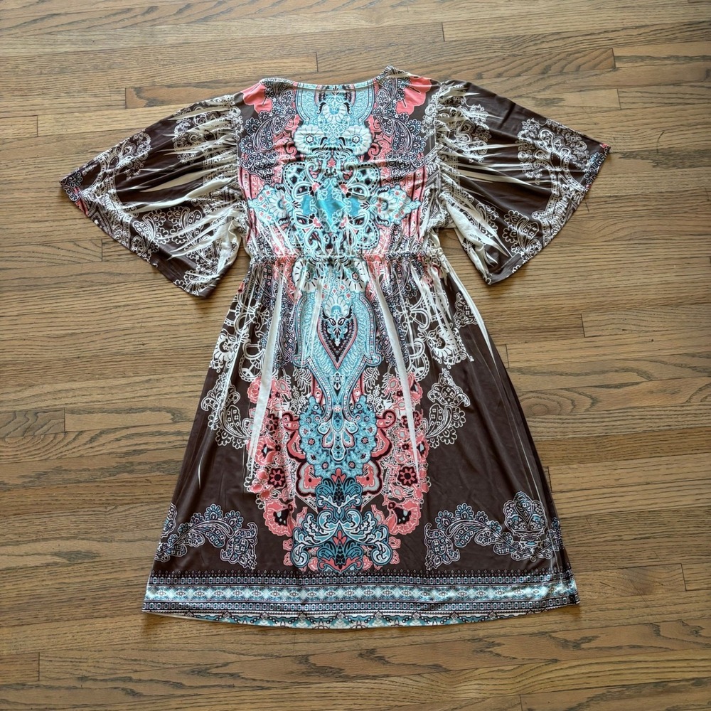 Wrangler Womens Small Brown Pink Paisley Flutter Sleeve V-Neck Dress - Picture 7 of 7